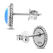 Oval Synthetic Azure Opal Silver Stud Earrings, e336